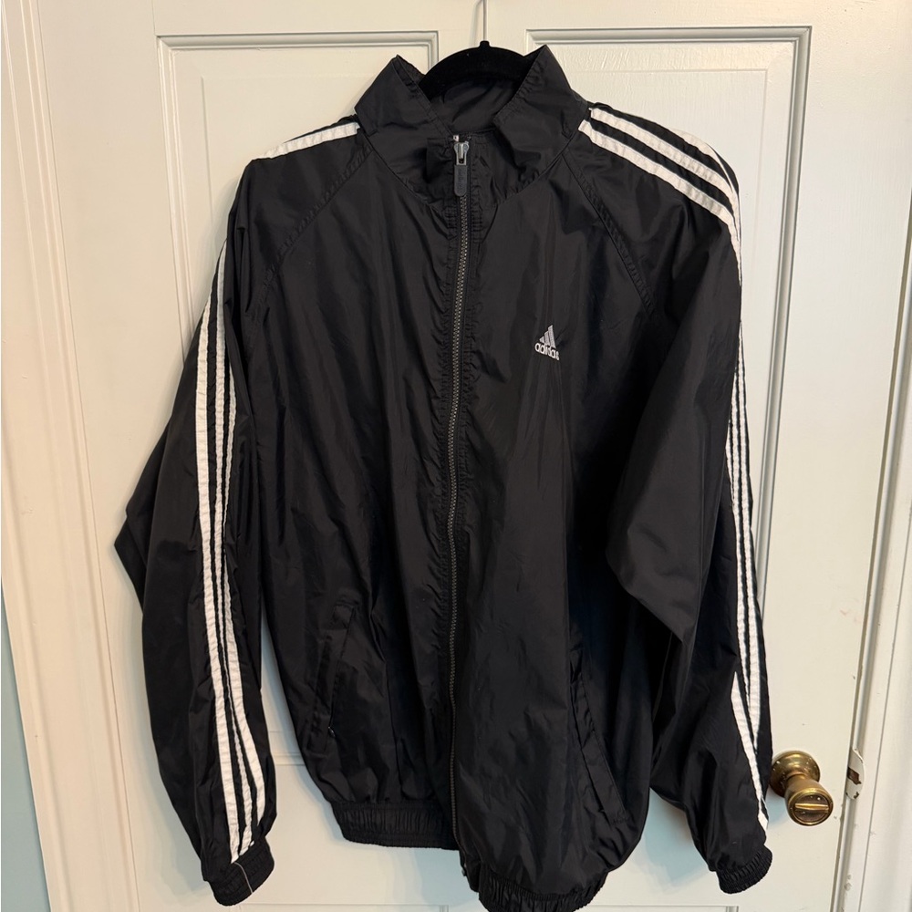 adidas Black Windbreaker Jacket with White Stripes
